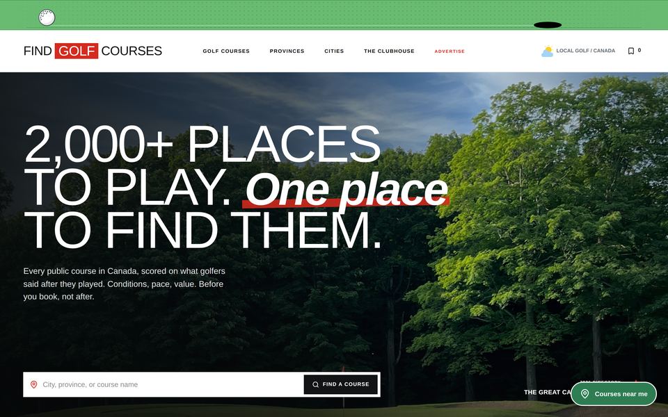 Find Golf Courses homepage