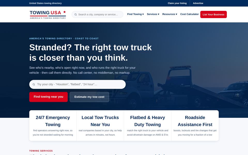 Towing USA homepage