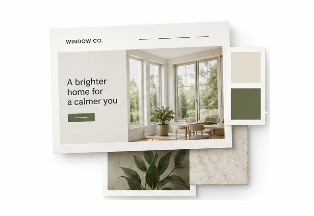 Website design mockup with colour and material swatches