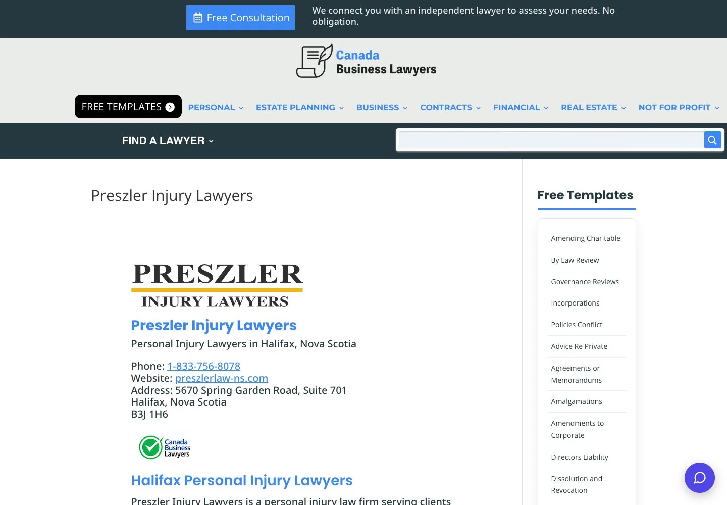 Canada Business Lawyers: Inside a listing