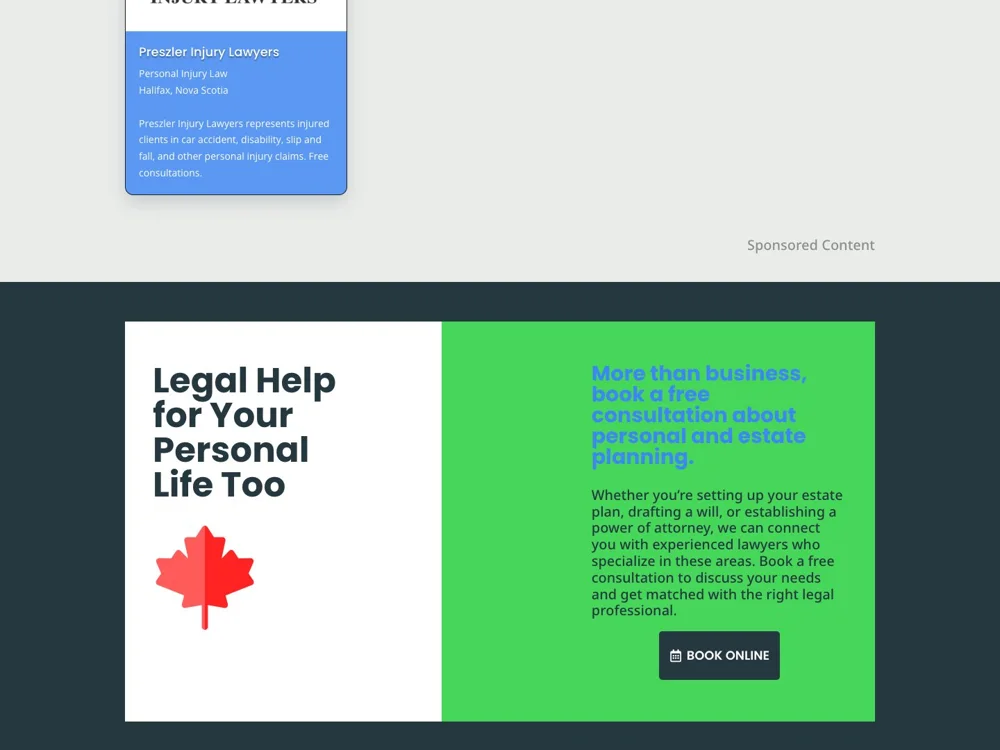 Canada Business Lawyers: Show a real listing format.