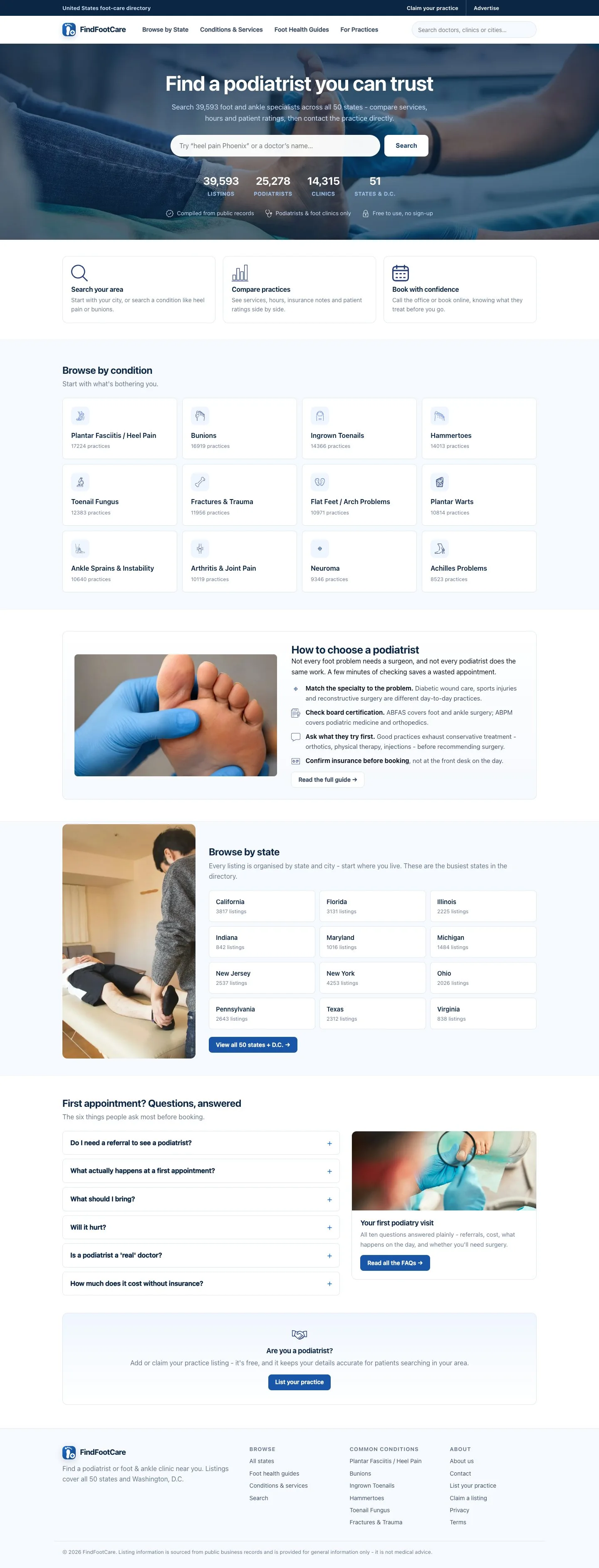 FindFootCare full homepage