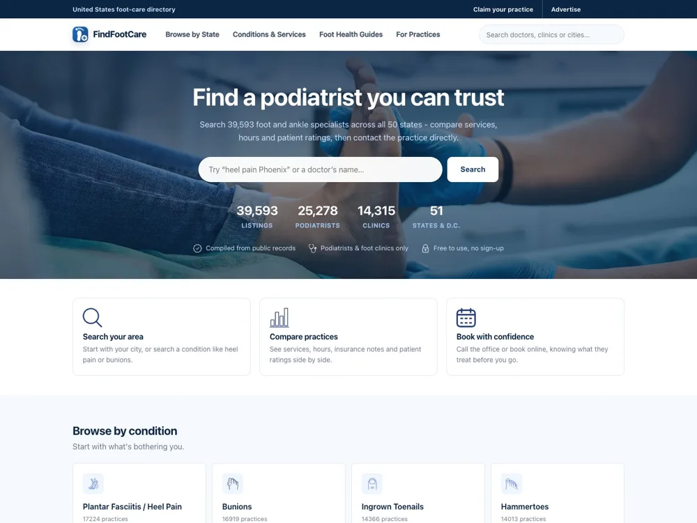 FindFootCare: Search comes first.