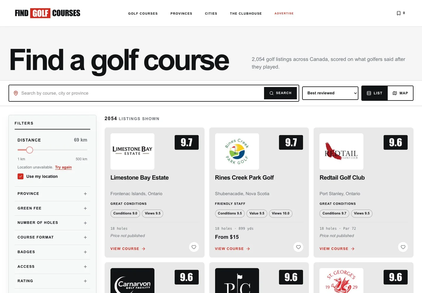 Find Golf Courses: Browse the directory