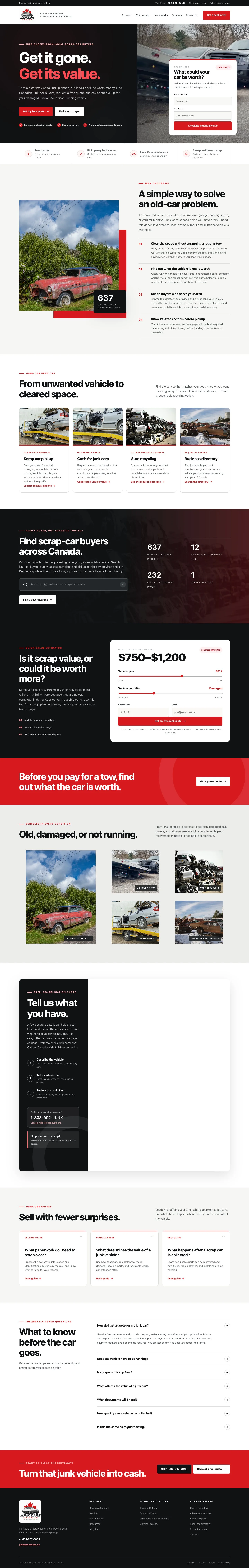 Junk Cars Canada full homepage