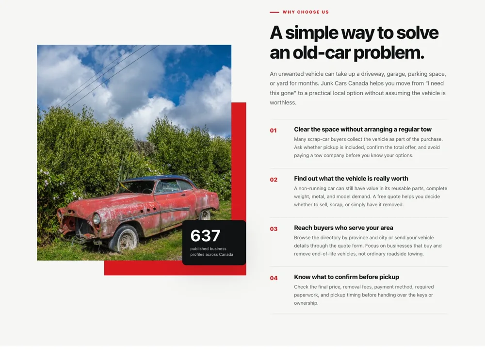 Junk Cars Canada: Make the options understandable.