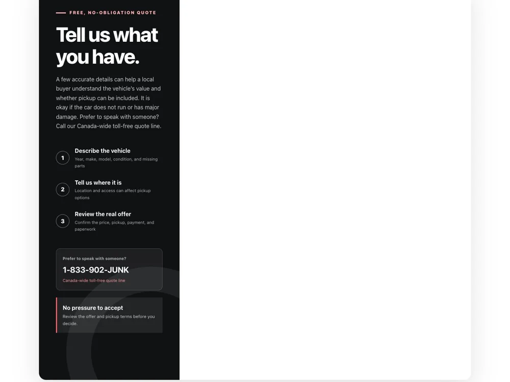 Junk Cars Canada: Make the enquiry specific.
