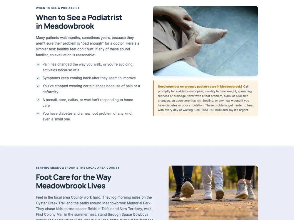 Meadowbrook Podiatry: Explain when to seek help.