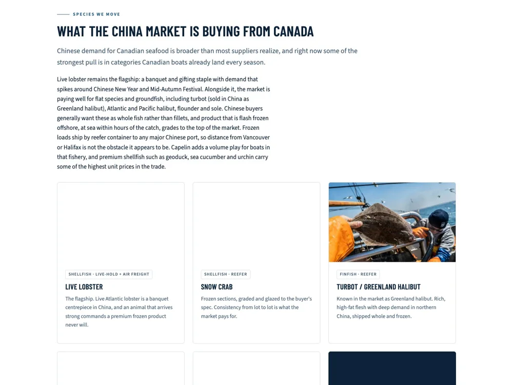 Seafood to China: Be specific about the product.