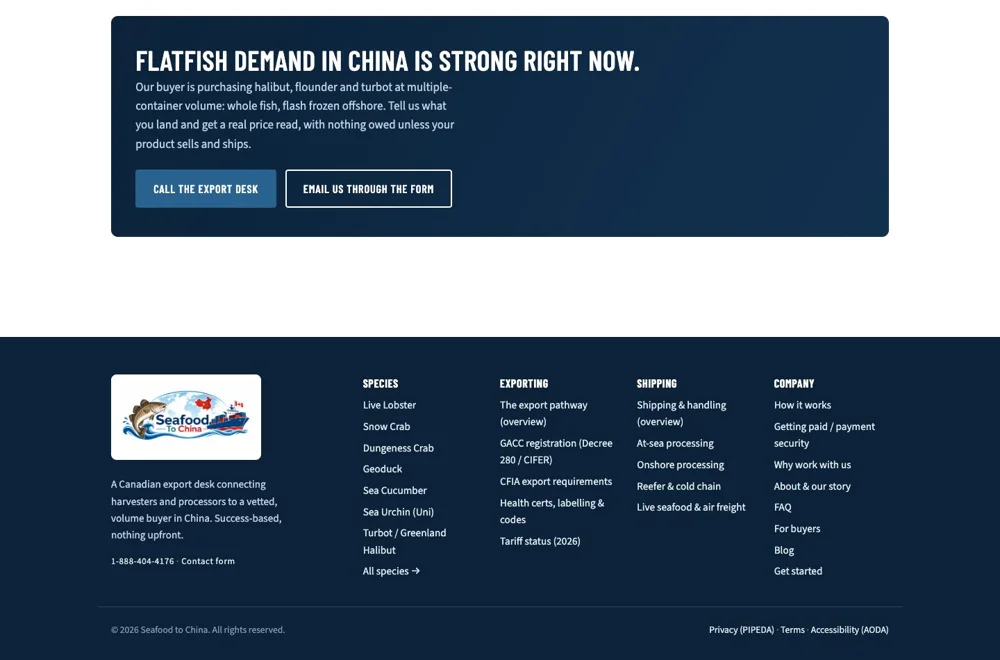 Seafood to China: Close with a relevant conversation.