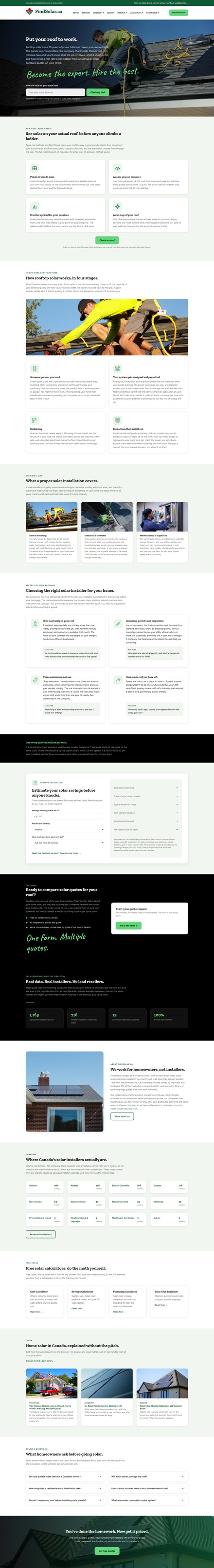 FindSolar homepage section 1: Outcome headline, one action